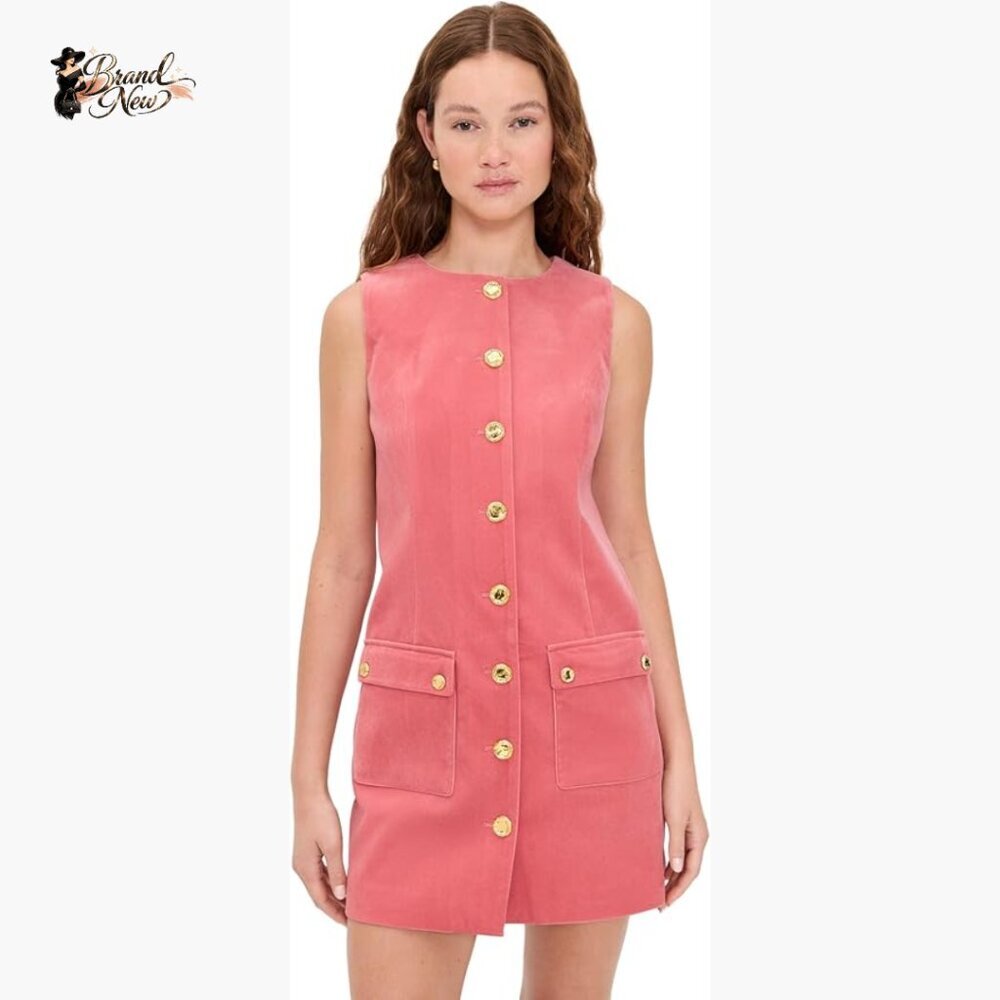 Velvet Mini Dress With Button Placket And Pockets, Sleeveless Casual